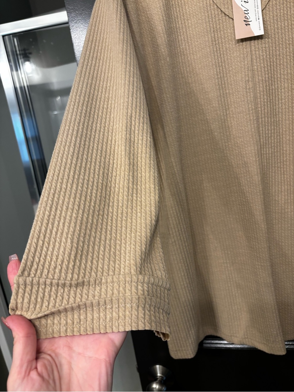 Love Riche Ribbed V-Neck dress in Beige - Picture 3 of 4